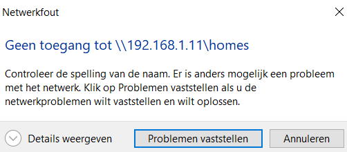 Foutmelding bij aanmelden op de server via MS Windows verkenner.