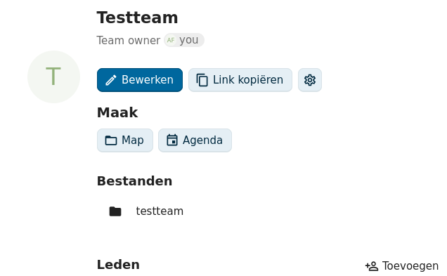 Een aangemaakt team in Nextcloud teams